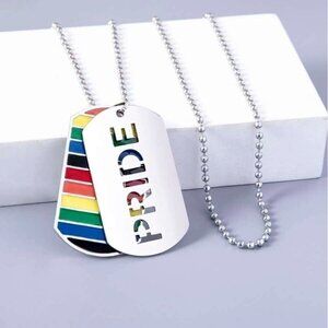 Pride Rainbow Striped Stainless Steel Dog Tags Necklaces